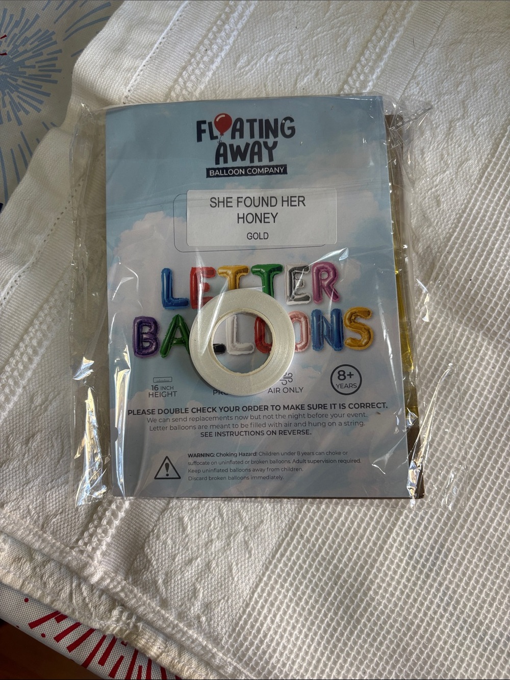 NWT
Letter Balloons - SHE FOUND HER HONEY 16" Inch